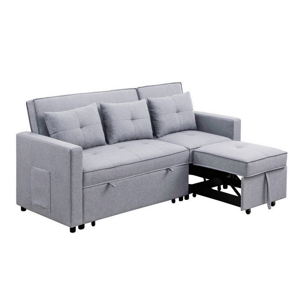 Jayce 80 Inch Wood Convertible Sleeper Sofa with Side Pocket Light Gray BM286632