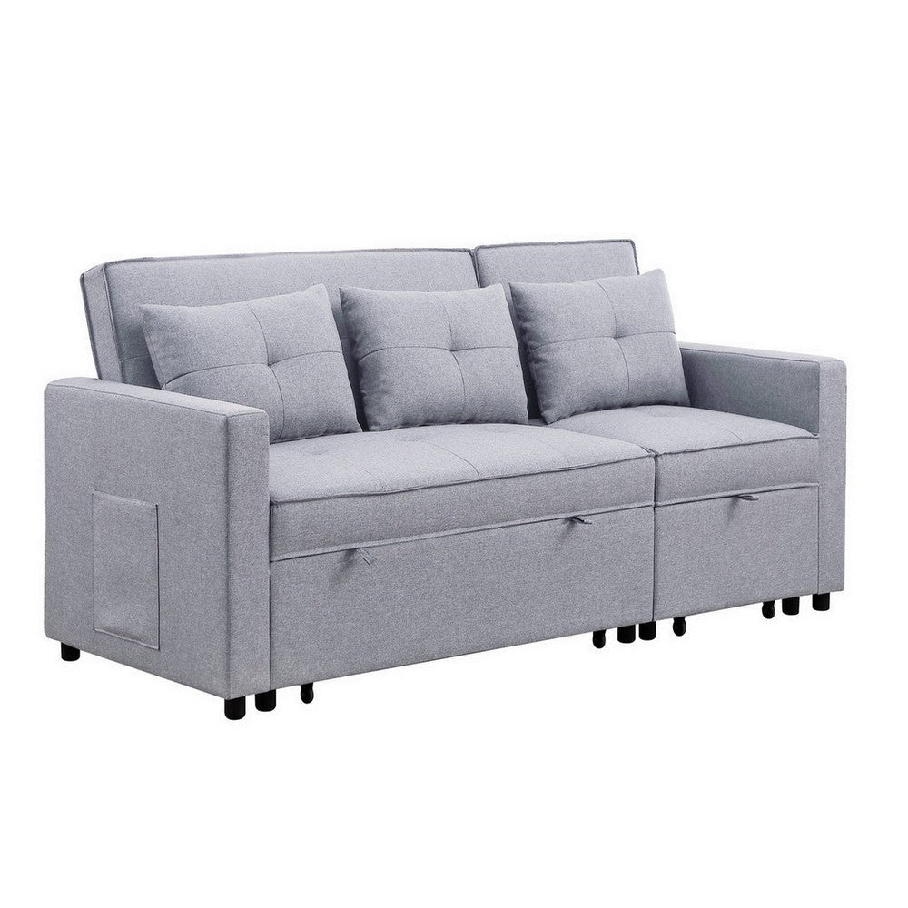 Jayce 80 Inch Wood Convertible Sleeper Sofa with Side Pocket, Light Gray