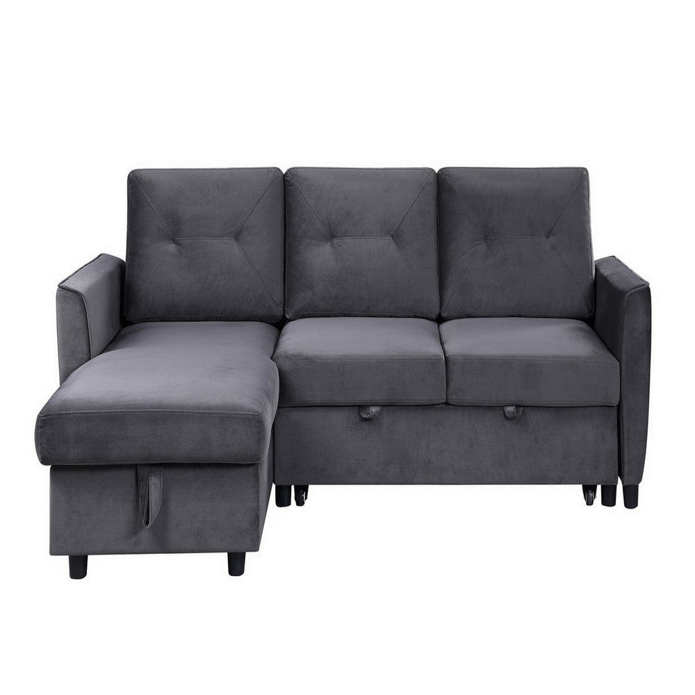83 Inch Reversible Sleeper Sectional Sofa with Storage Chaise Gray Velvet BM286652