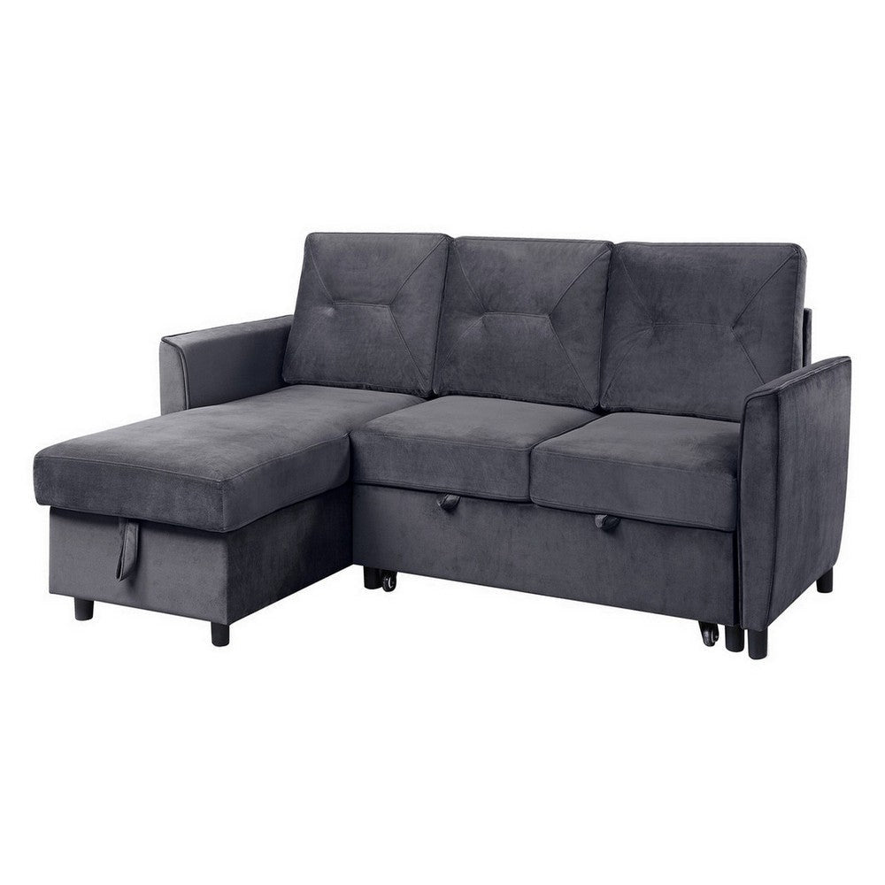 83 Inch Reversible Sleeper Sectional Sofa with Storage Chaise, Gray Velvet