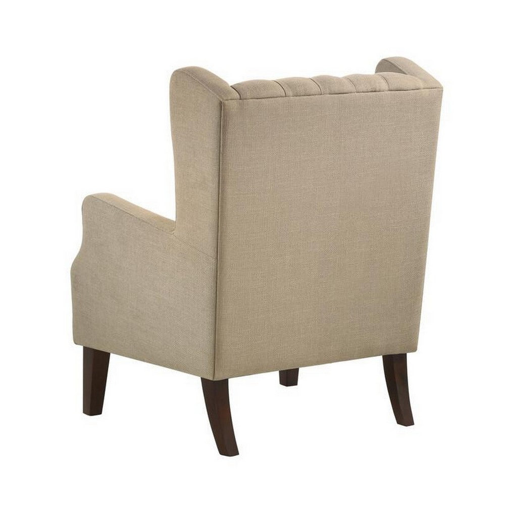 Keva 31 Inch Accent Chair, Deep Button Tufted Wingback, Soft Beige Fabric By Casagear Home