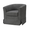 Lex 28 Inch Swivel Accent Chair, Dark Gray Fabric, Curved Back, Skirted By Casagear Home