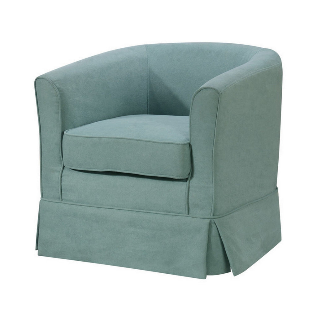 Lex 28 Inch Swivel Accent Chair, Bright Teal Fabric, Curved Back, Skirted By Casagear Home