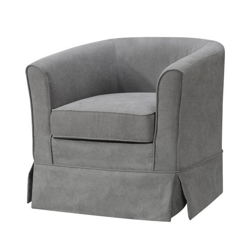 Lex Swivel Chair | 28" | Light Gray Fabric | Curved Back | Skirted