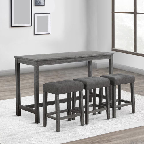 Elva Table Set | 4 Piece | Counter Height | Tufted Stools | Gray