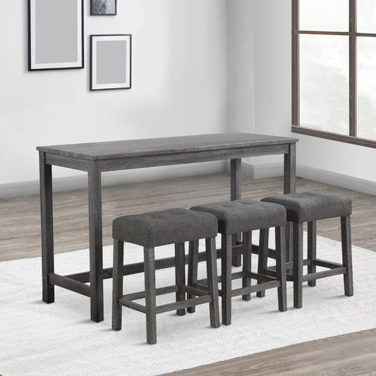 Elva Table Set | 4 Piece | Counter Height | Tufted Stools | Gray