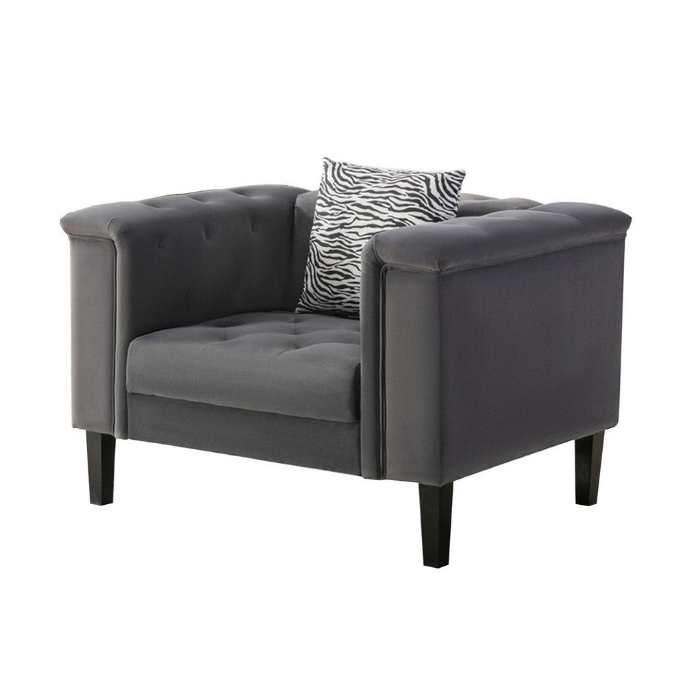 Aki Accent Chair | 44" | With Pillow | Tufted | Gray Velvet