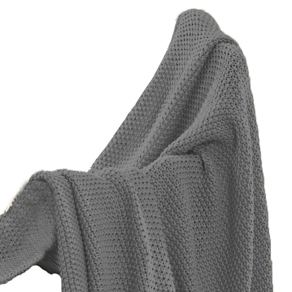 Nick Throw Blanket | 50 x 70 | Knit with Pom Poms | Stone Gray