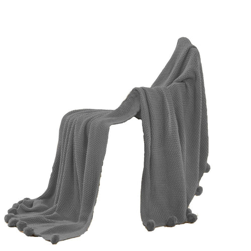 Nick Throw Blanket | 50 x 70 | Knit with Pom Poms | Stone Gray