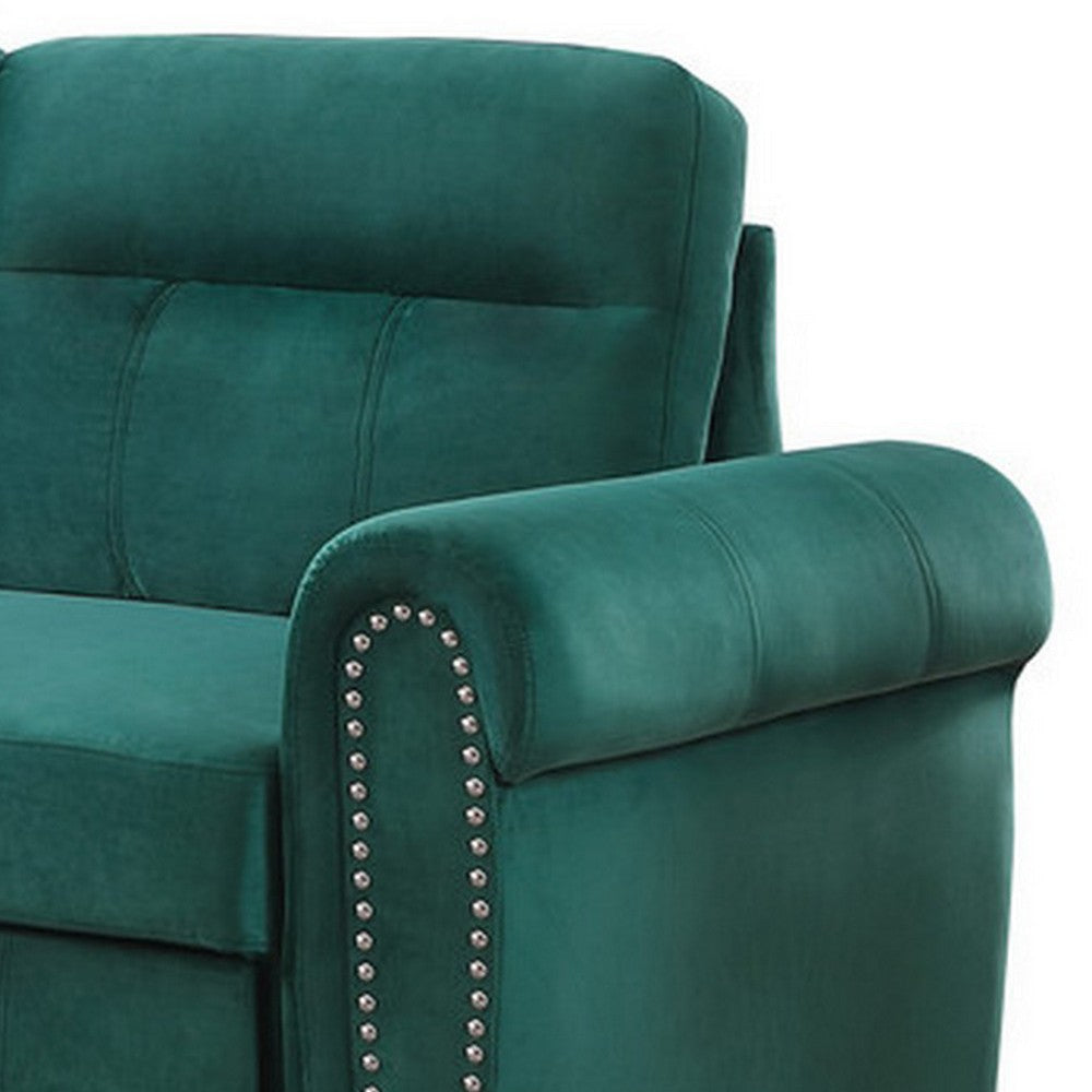 Irma 97 Inch 2 Piece Sectional Sofa Pull Out Bed Rolled Arm Green Velvet