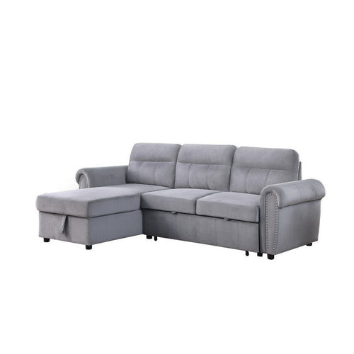 Irma 97 Inch 2 Piece Sectional Sofa, Pull Out Bed, Rolled Arm, Gray Velvet