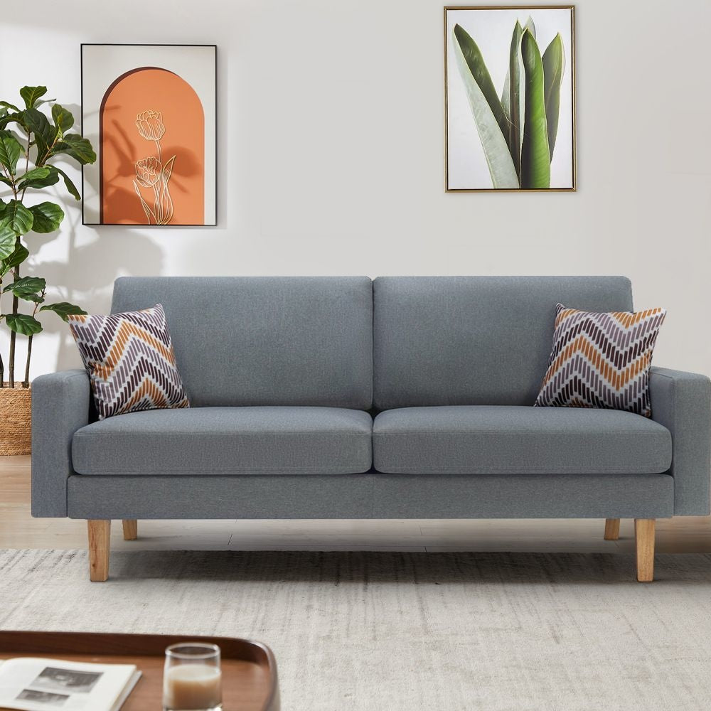 Gala Sofa | Light Gray Linen | 2 Pillows | Brown Wood Frame