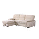 Exie 98 Inch 2 Piece Sectional Sofa, Pull Out Bed, Storage, Beige Velvet