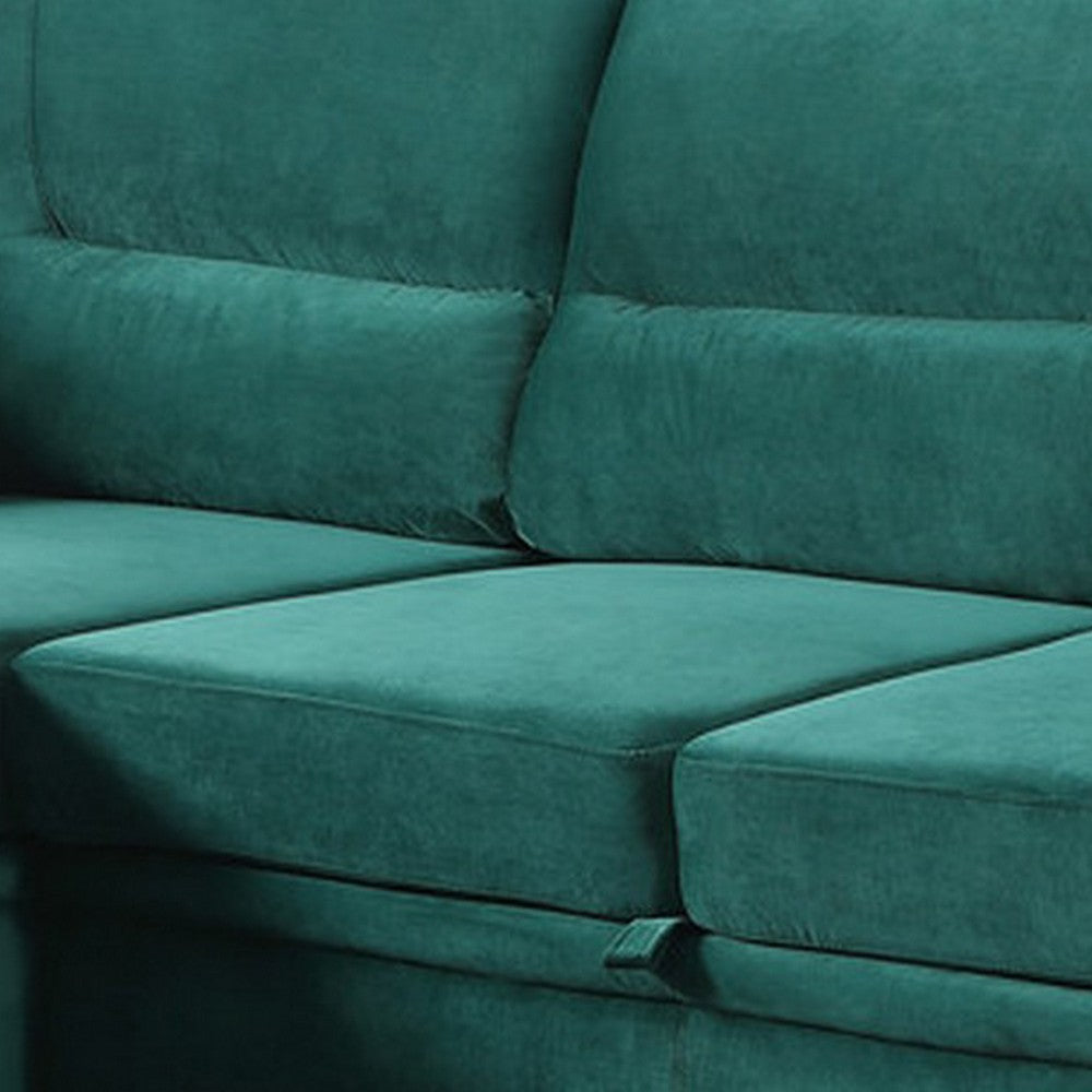 Exie 98 Inch 2 Piece Sectional Sofa Pull Out Bed Storage Green Velvet