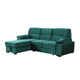 Exie 98 Inch 2 Piece Sectional Sofa, Pull Out Bed, Storage, Green Velvet