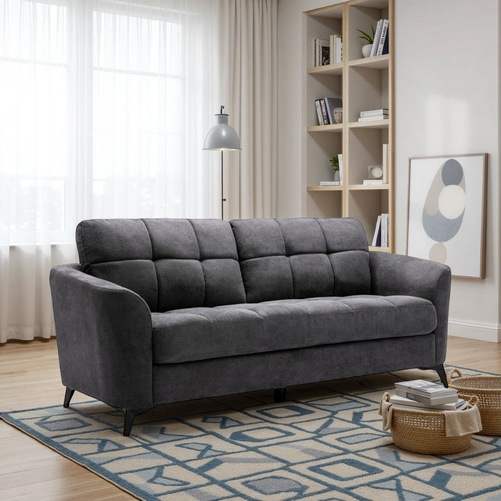 Odin Sofa | 79" | Tufted Cushions | Gray Linen | Black Frame