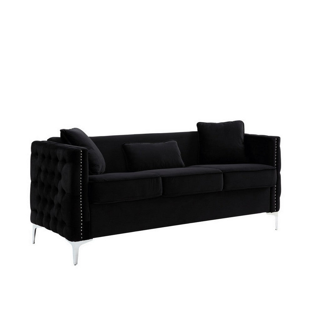 Zion 2 Piece Sofa and Loveseat Set Deep Button Tufted Jet Black Velvet BM287661