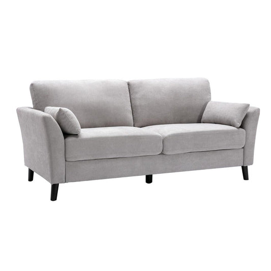 Otto 77 Inch Sofa, Throw Pillows, Padded Cushions, Light Gray Velvet Fabric By Casagear Home