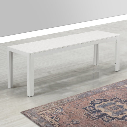 Theo 53 Inch Outdoor Bench, White Aluminum Frame, Plank Style Seat Surface By Casagear Home