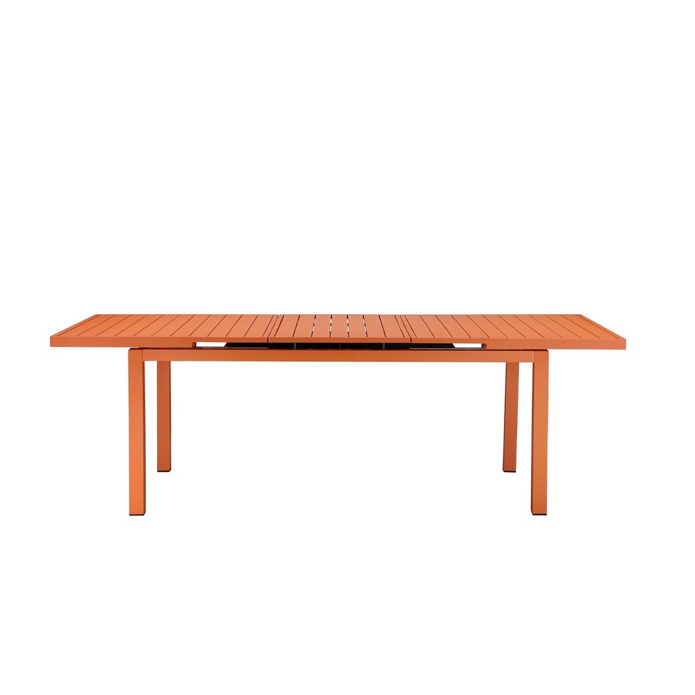 Meta Dining Table | 95" | Extendable | Orange Aluminum Plank Top
