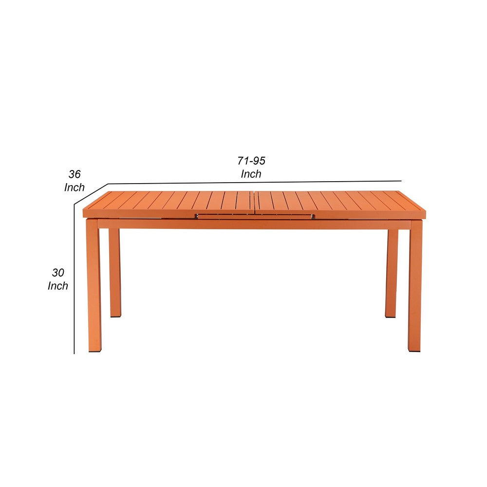 Meta Dining Table | 95" | Extendable | Orange Aluminum Plank Top