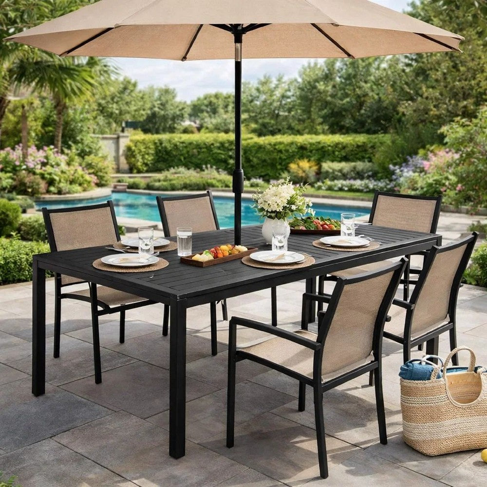 Fifi Dining Table | 71" | Outdoor | Black Frame | Polyresin Top