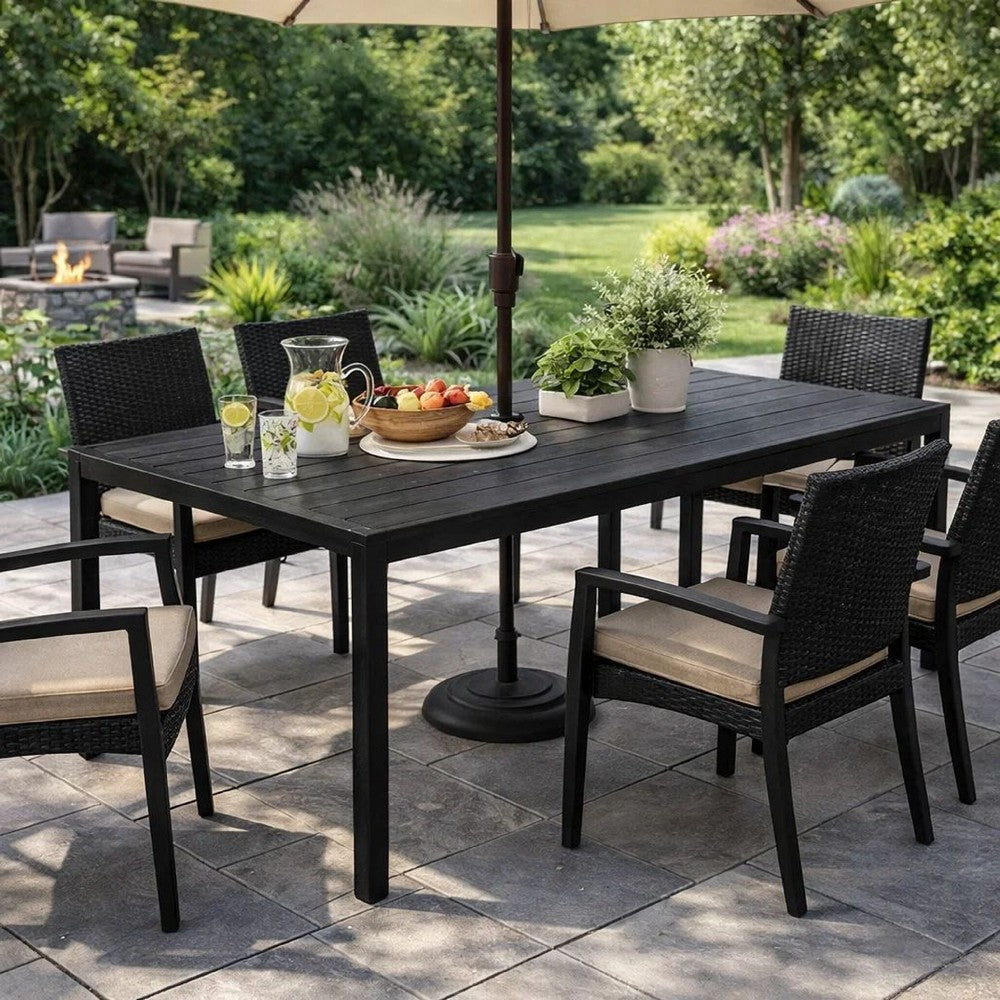 Fifi Dining Table | 71" | Outdoor | Black Frame | Polyresin Top