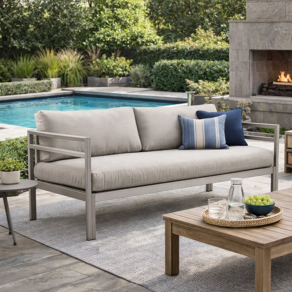 Billy Outdoor Sofa | 65" | Gray Aluminum | Fabric Cushions