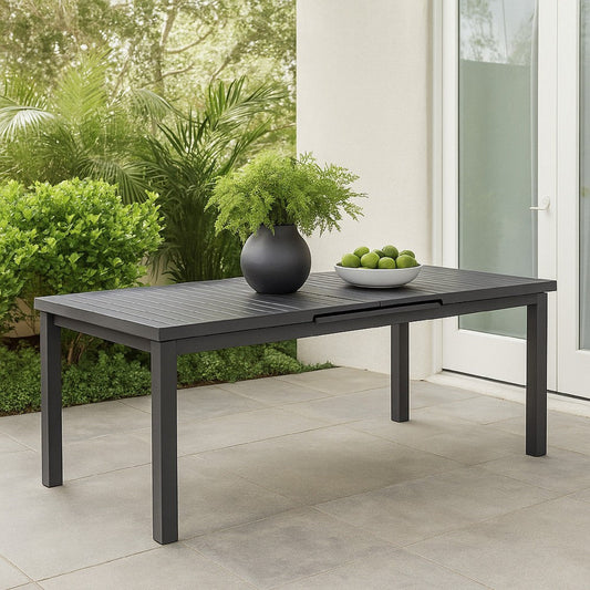 Meta Dining Table | 95" | Extendable | Gray Aluminum Plank Top