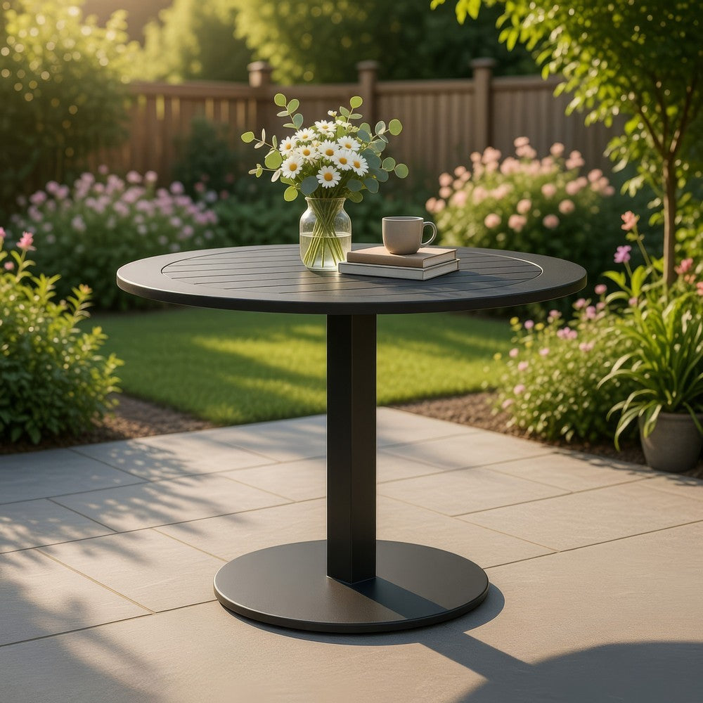 Keli Dining Table | 35" Round | Foldable | Black Aluminum Frame