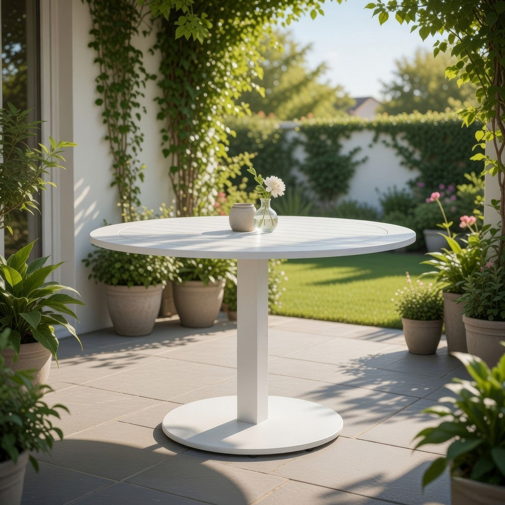 Keli Dining Table | 35" Round | Foldable | White Aluminum Frame