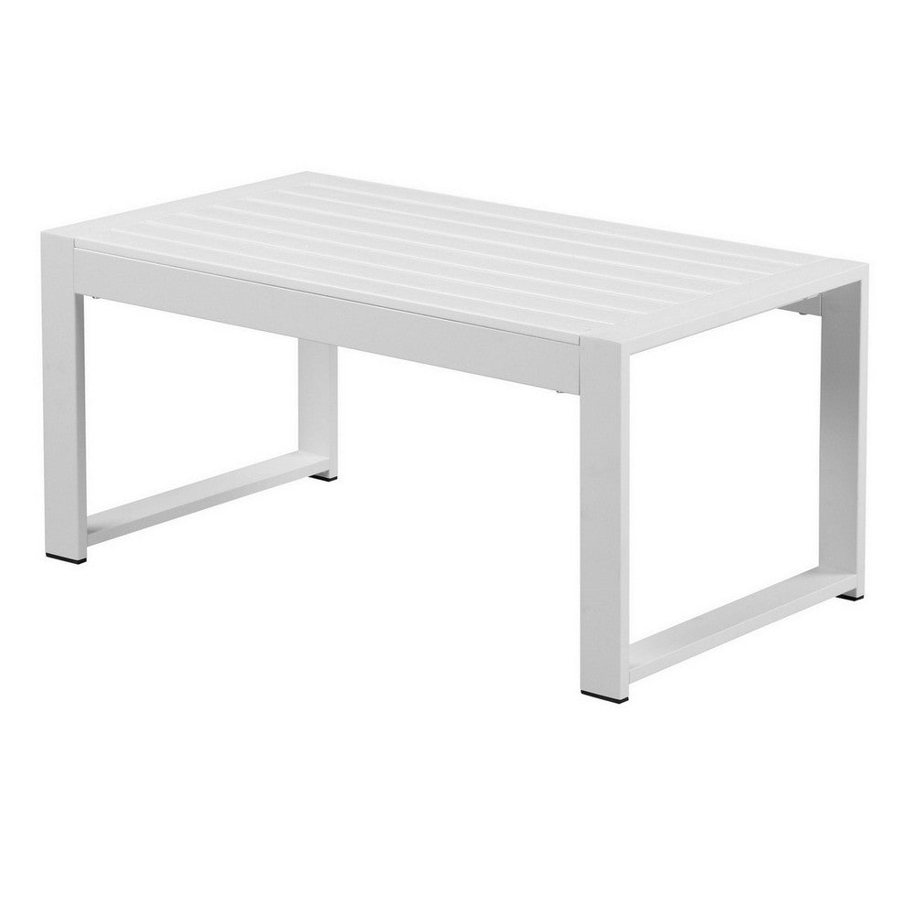 Lark Coffee Table | 35" | White Aluminum Frame | Polyresin Top
