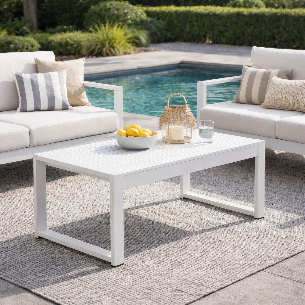 Lark Coffee Table | 35" | White Aluminum Frame | Polyresin Top
