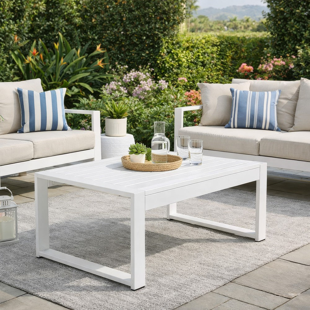 Lark Coffee Table | 35" | White Aluminum Frame | Polyresin Top