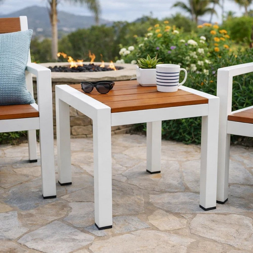Josh Side Table | 18" | Brown Polyresin | Aluminum Frame