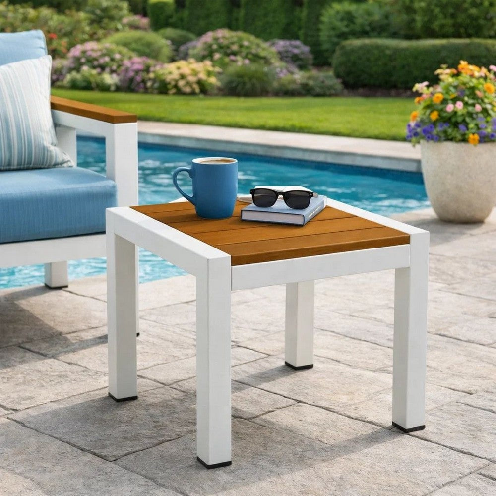 Josh Side Table | 18" | Brown Polyresin | Aluminum Frame