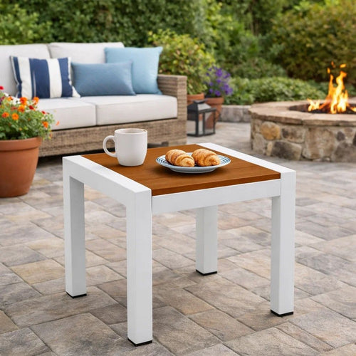 Josh Side Table | 18" | Brown Polyresin | Aluminum Frame