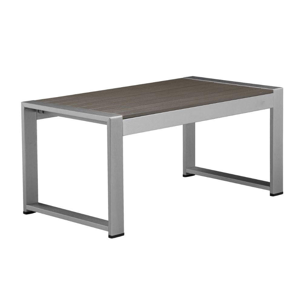 Kili 35 Inch Coffee Table Polyresin Surface White Gray Aluminum Frame By Casagear Home BM287844