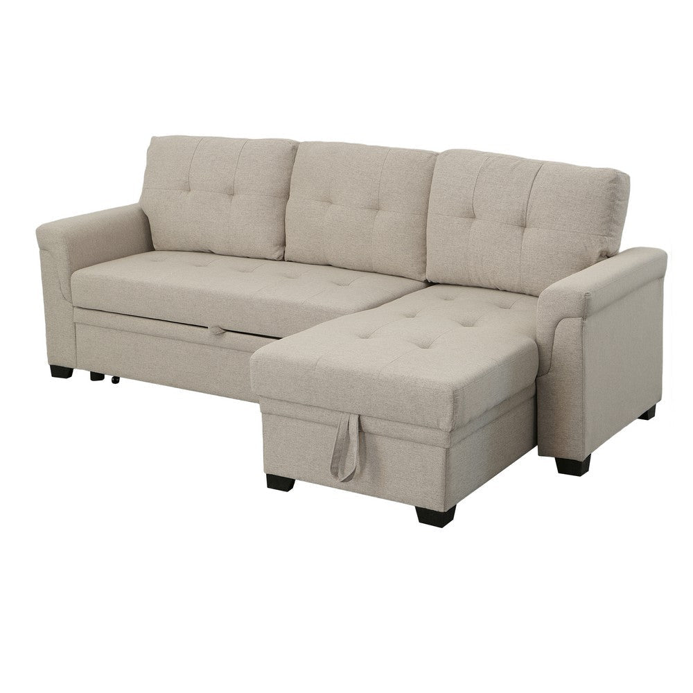 Elliot 84 Inch Sleeper Sectional Sofa Storage Chaise Light Gray Linen BM287856