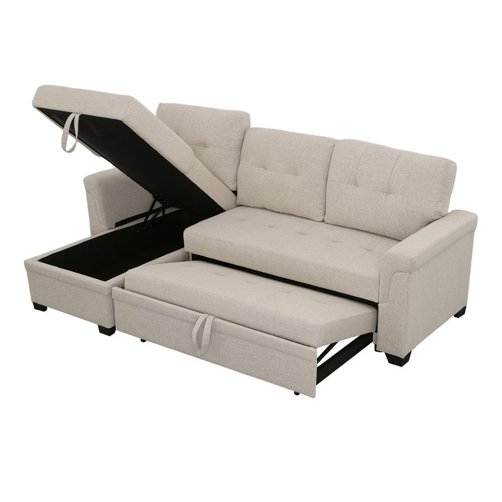Elliot 84 Inch Sleeper Sectional Sofa Storage Chaise Light Gray Linen BM287856