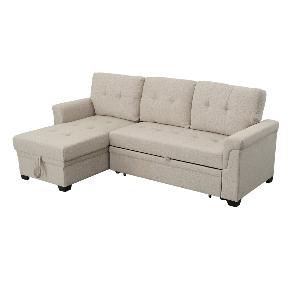 Elliot 84 Inch Sleeper Sectional Sofa, Storage Chaise, Light Gray Linen