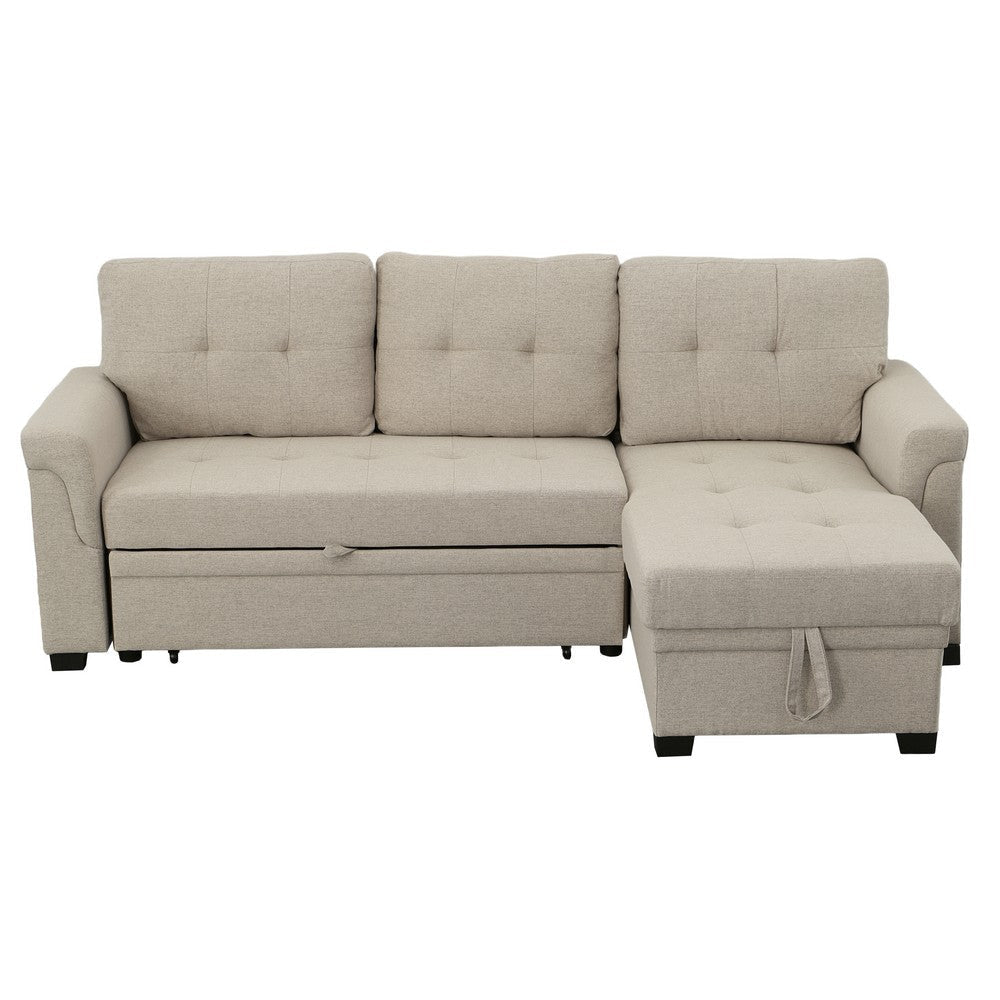 Elliot 84 Inch Sleeper Sectional Sofa, Storage Chaise, Light Gray Linen