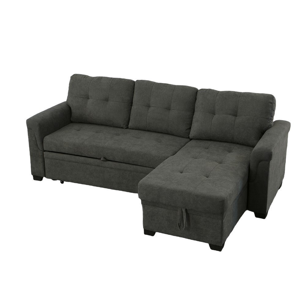 Elliot 84 Inch Sleeper Sectional Sofa with Storage Chaise Dark Gray Fabric By Casagear Home BM287858