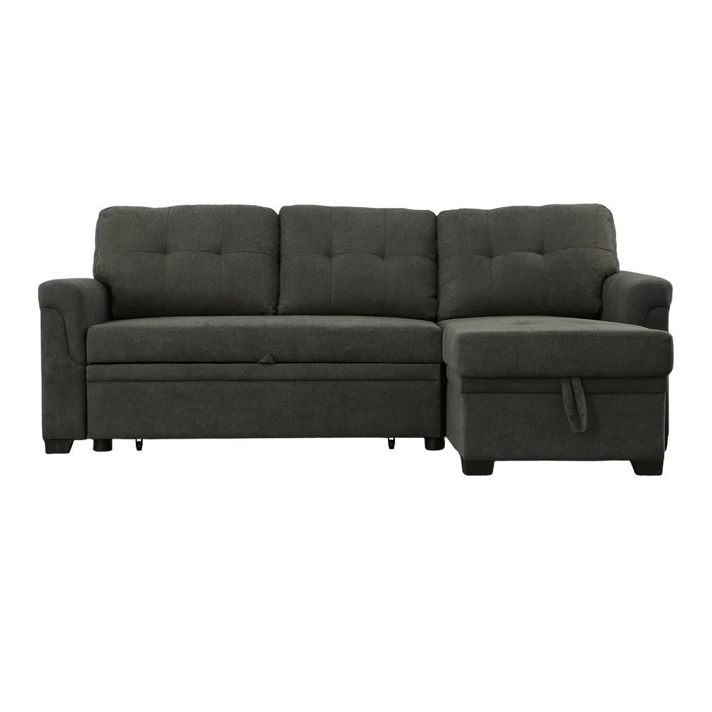 Elliot 84 Inch Sleeper Sectional Sofa with Storage Chaise Dark Gray Fabric By Casagear Home BM287858