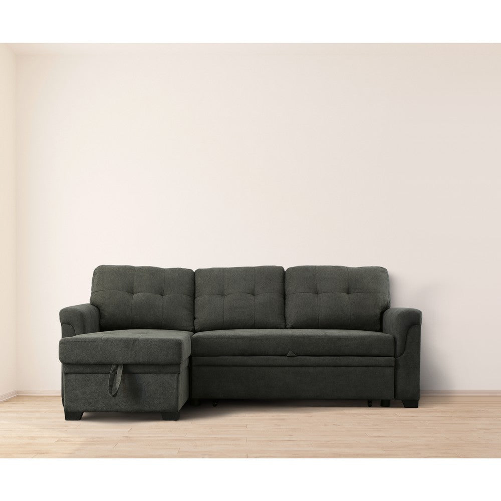 Elliot 84 Inch Sleeper Sectional Sofa with Storage Chaise Dark Gray Fabric By Casagear Home BM287858