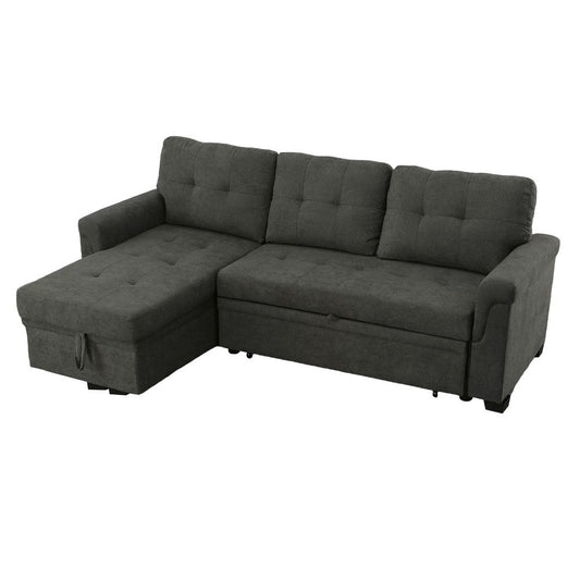 Elliot 84 Inch Sleeper Sectional Sofa with Storage Chaise, Dark Gray Fabric By Casagear Home