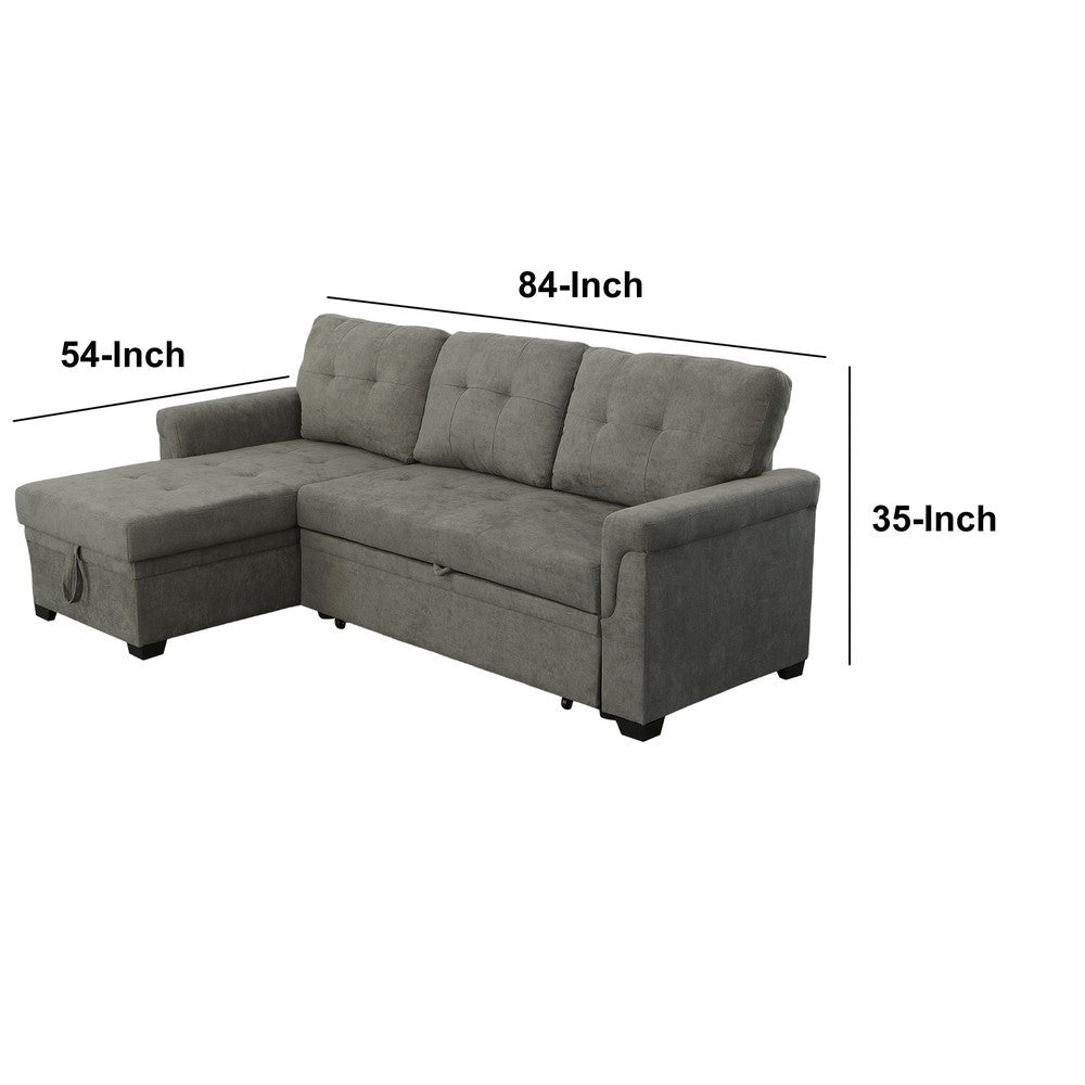 Elliot 84 Inch Sleeper Sectional Sofa with Storage Chaise Soft Gray Fabric By Casagear Home BM287859