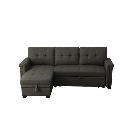 Ruben 84 Inch Reversible Sleeper Sectional Sofa, Storage Chaise, Dark Gray By Casagear Home