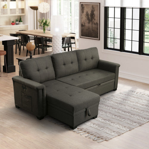 Ruben Sleeper Sectional Sofa | 84" | Storage Chaise | Dark Gray