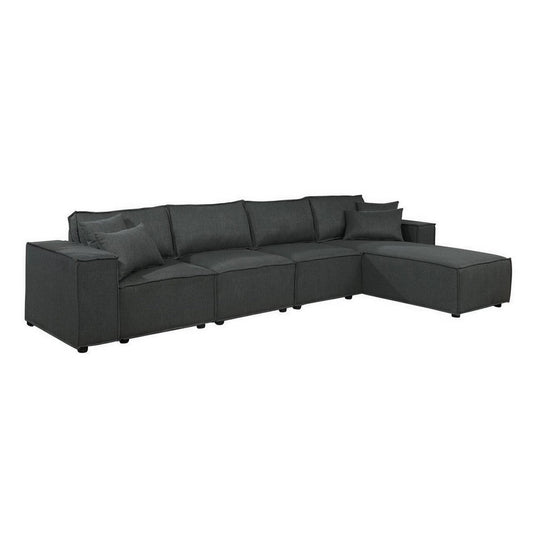 Kode 132 Inch Modular Sofa with Reversible Chaise and Pillows, Dark Gray By Casagear Home